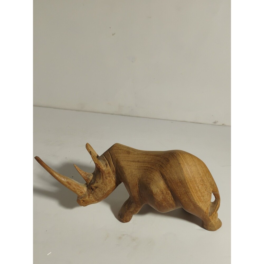 Handcarved Solid Wood Rhino Figurine. Made in Kenya. 9.1/2 Hand carved Markings